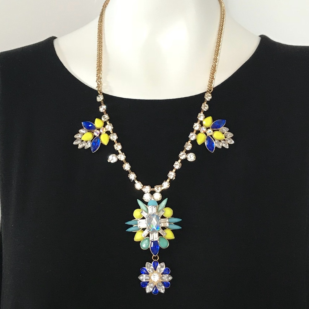 Necklace gold pastel flowers statement jewelry